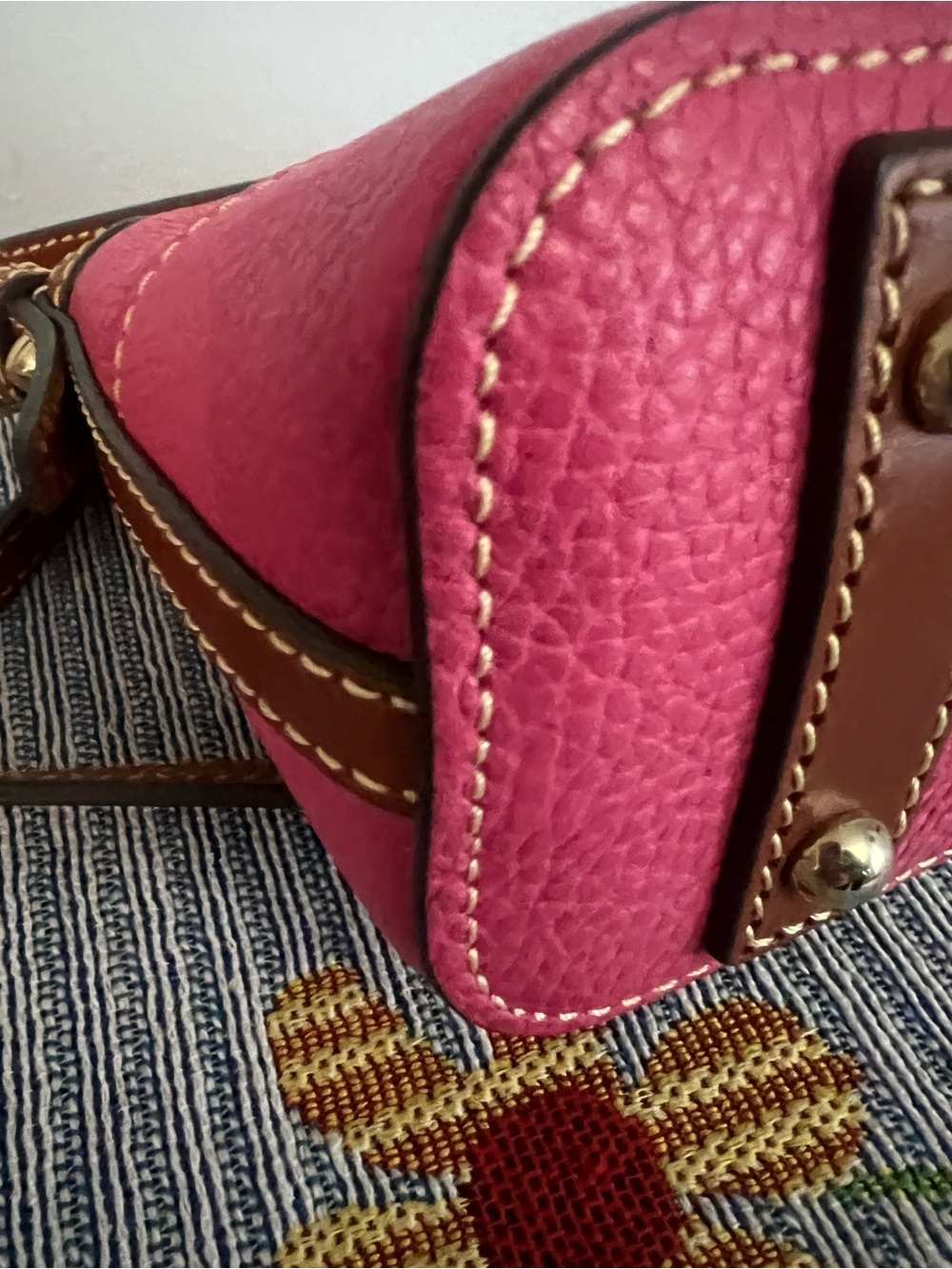 Dooney & Bourke Hot Pink Pebble Leather Domed Crossbody with Brown Trim - Picture 10 of 11